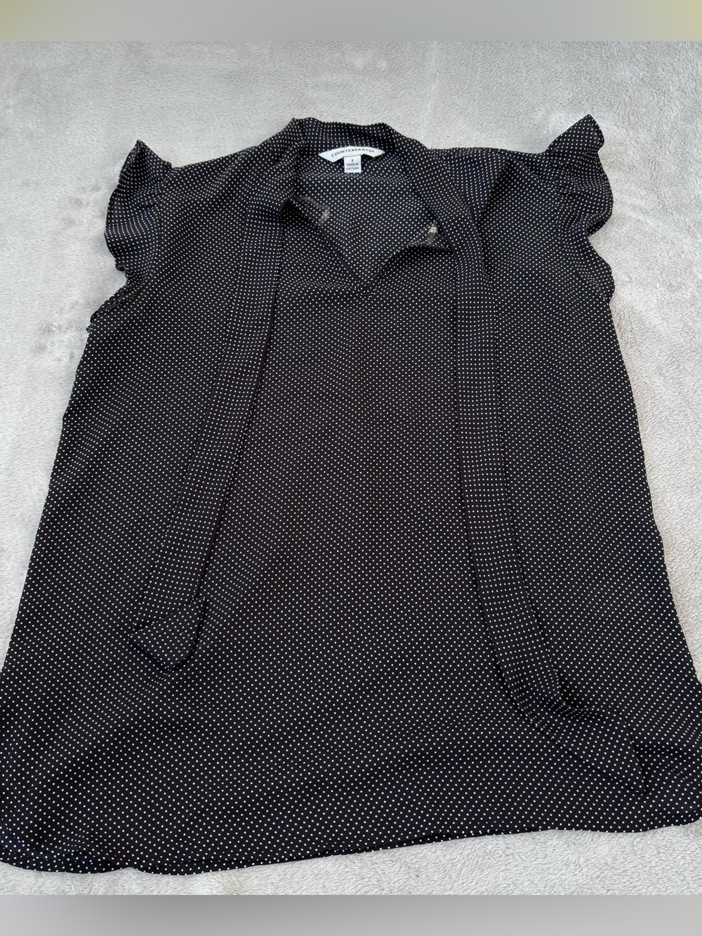 Counterparts Sleeveless Blouse Top Small Black Black and White Polkadots W/Tie